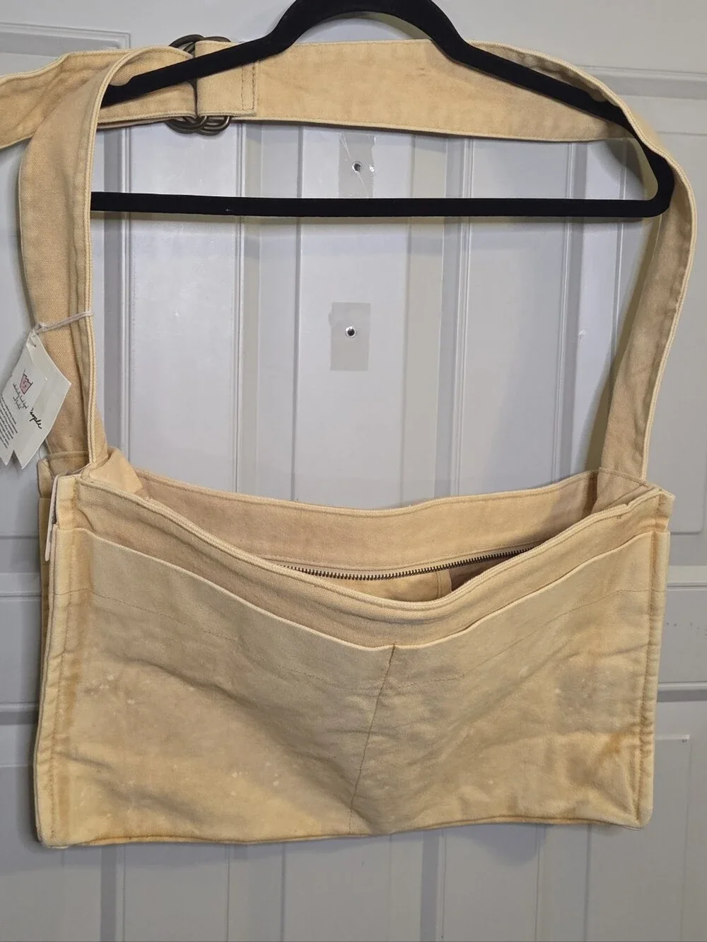 NWT - Free People - Canvas Messenger Bag in A Pale Butter Yellow